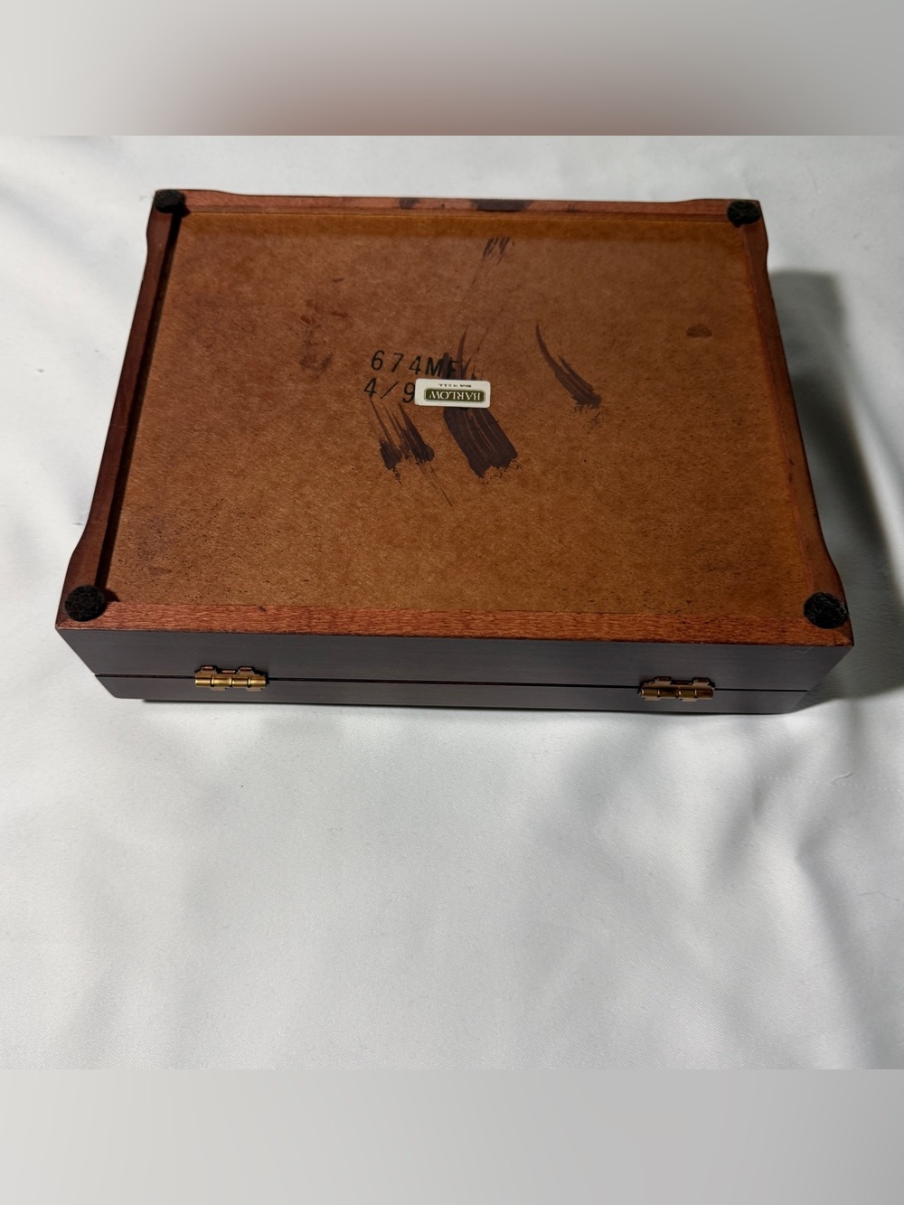 Barlow Wooden Jewelry Dresser Box with Brass Golf Scene Scrimshaw Inlay - Picture 8 of 8